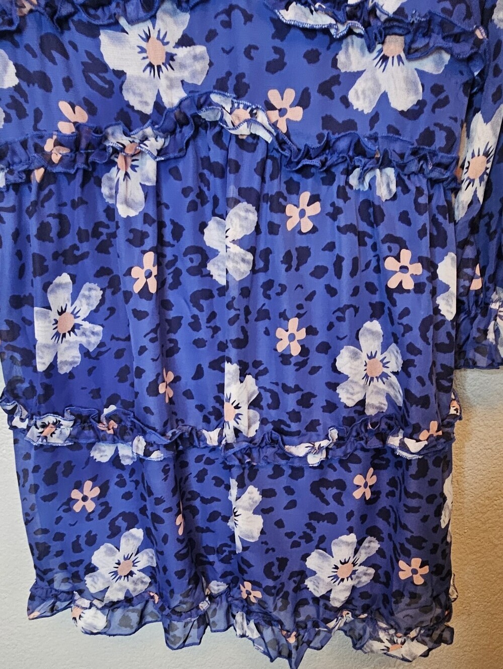 NWT XL Blue Floral Leopard Ruffle Tiered Open Back Dress - Picture 10 of 10